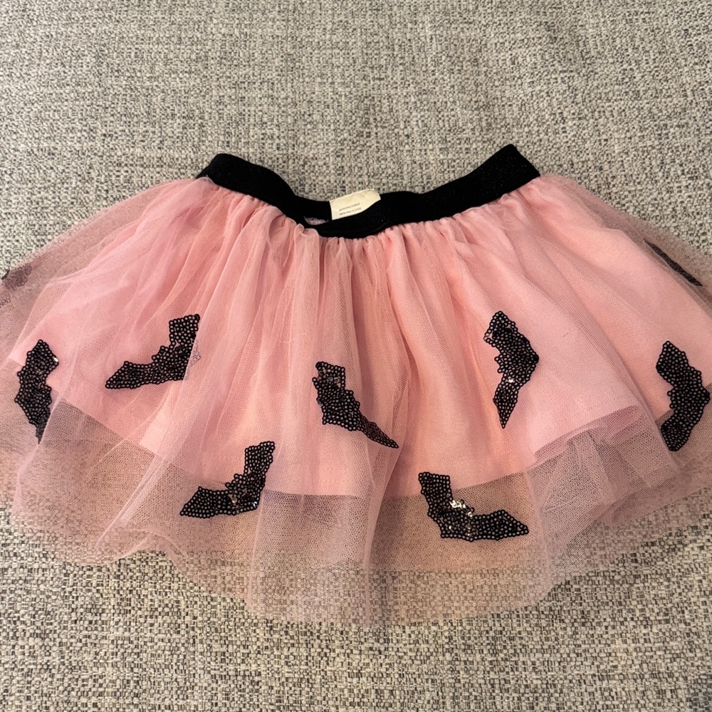 Pink Tulle Skirt with Black sequin Bats Accents 1-2 yrs old